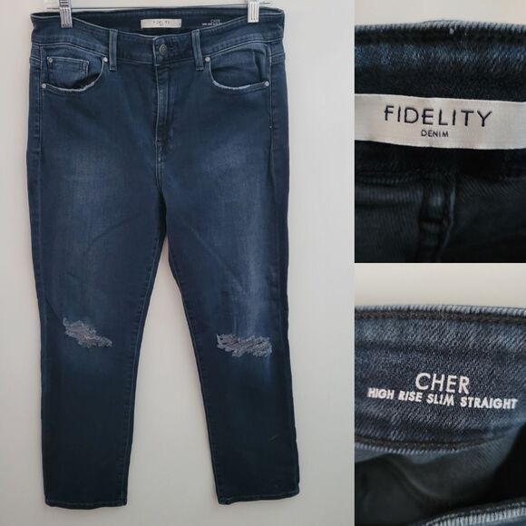 NEW 29 Fidelity Denim CHER High Rise Slim Straight LIGHTLY DISTRESSED Jeans NWOT - Picture 1 of 11